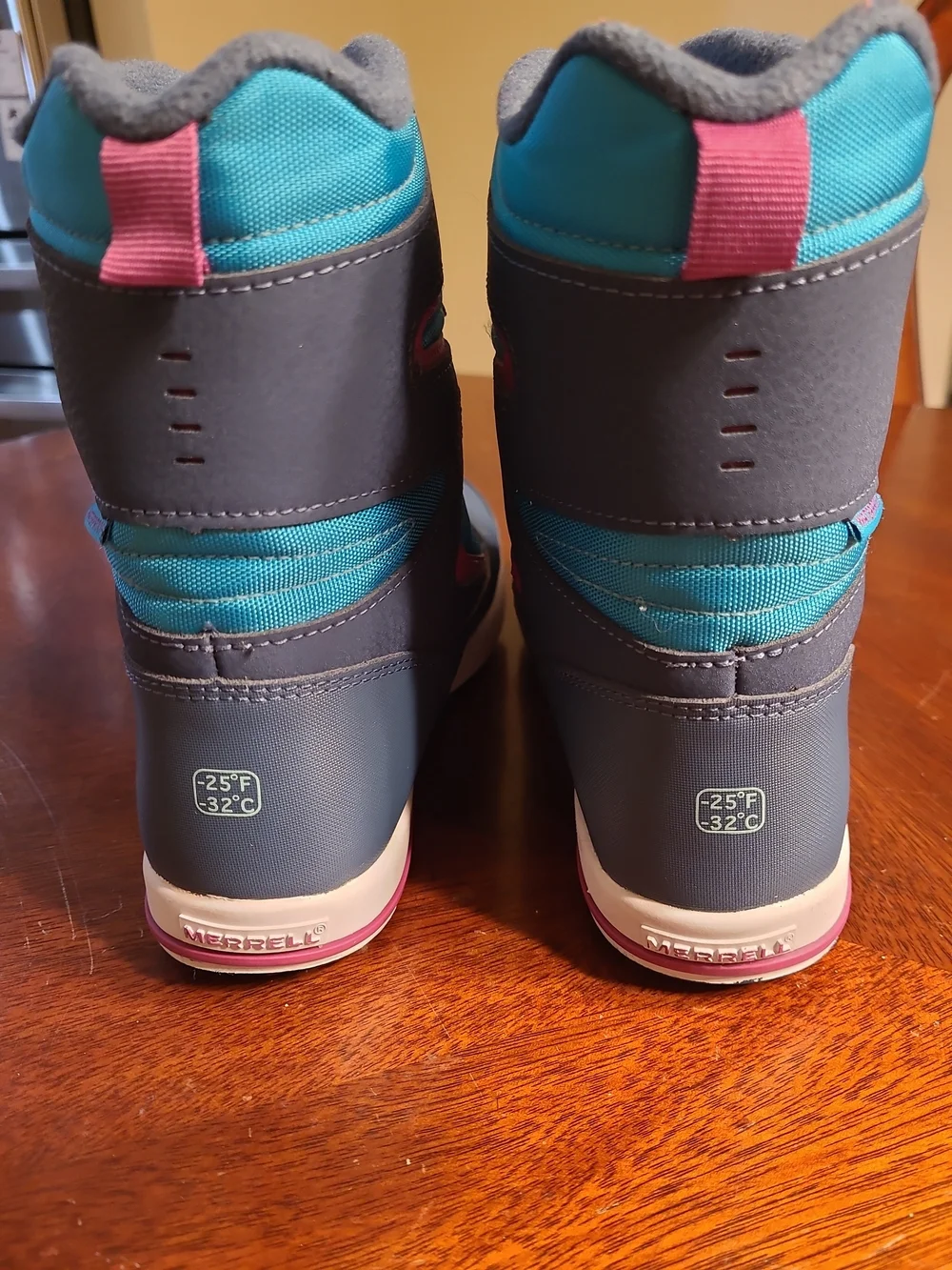 Merrell Kids Snow Bank 3.0 Navy, Teal & Pink Waterproof Winter Boots, Bungee